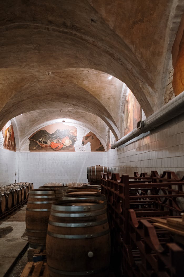 Wooden Barrels in a Storage